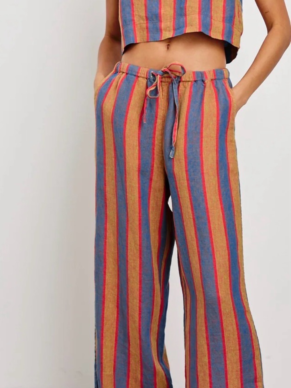Rails Akira Striped Wide-Leg Drawstring Pants and Tank- Blue, Orange, Coral